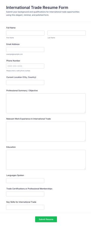 International Trade Resume Form Template