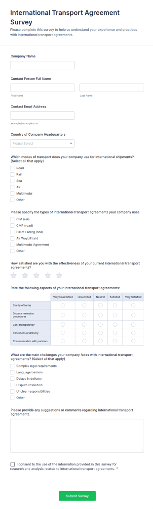 International Transport Agreement Survey Form Template