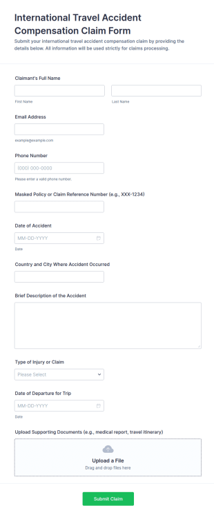 International Travel Accident Compensation Claim Form Template