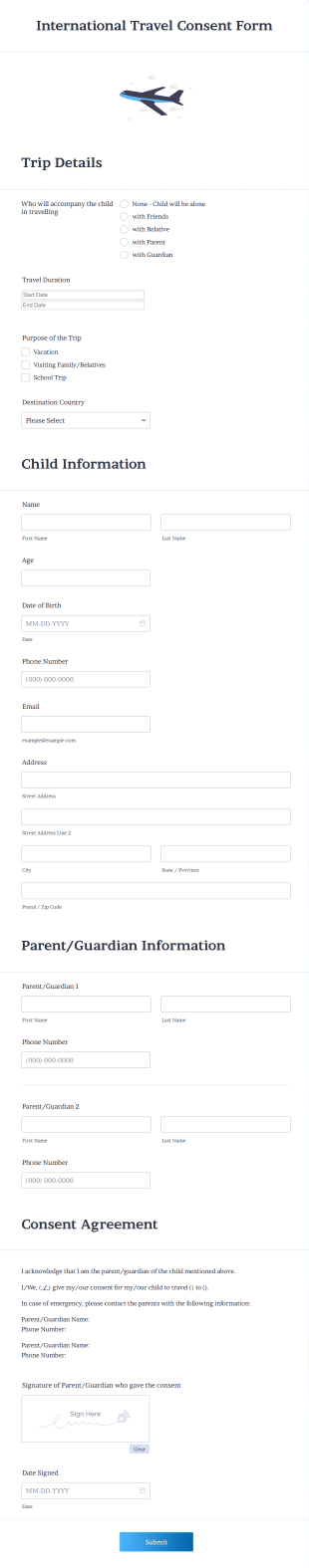 International Travel Consent Form Template
