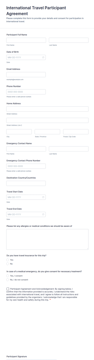International Travel Participant Agreement Form Template