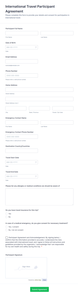 International Travel Participant Agreement Form Template
