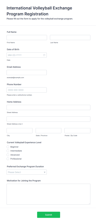 International Volleyball Exchange Program Registration Form Template