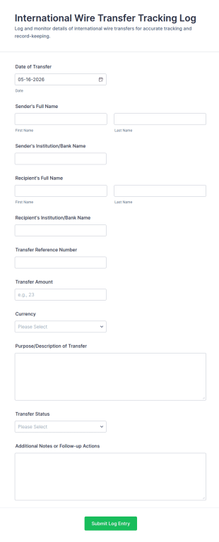 International Wire Transfer Tracking Log Form Template