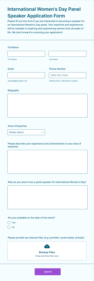 International Women's Day Panel Speaker Application Form Template