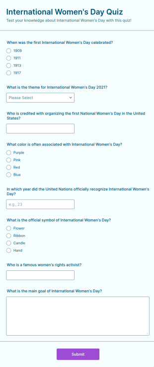 International Women's Day Quiz Form Template