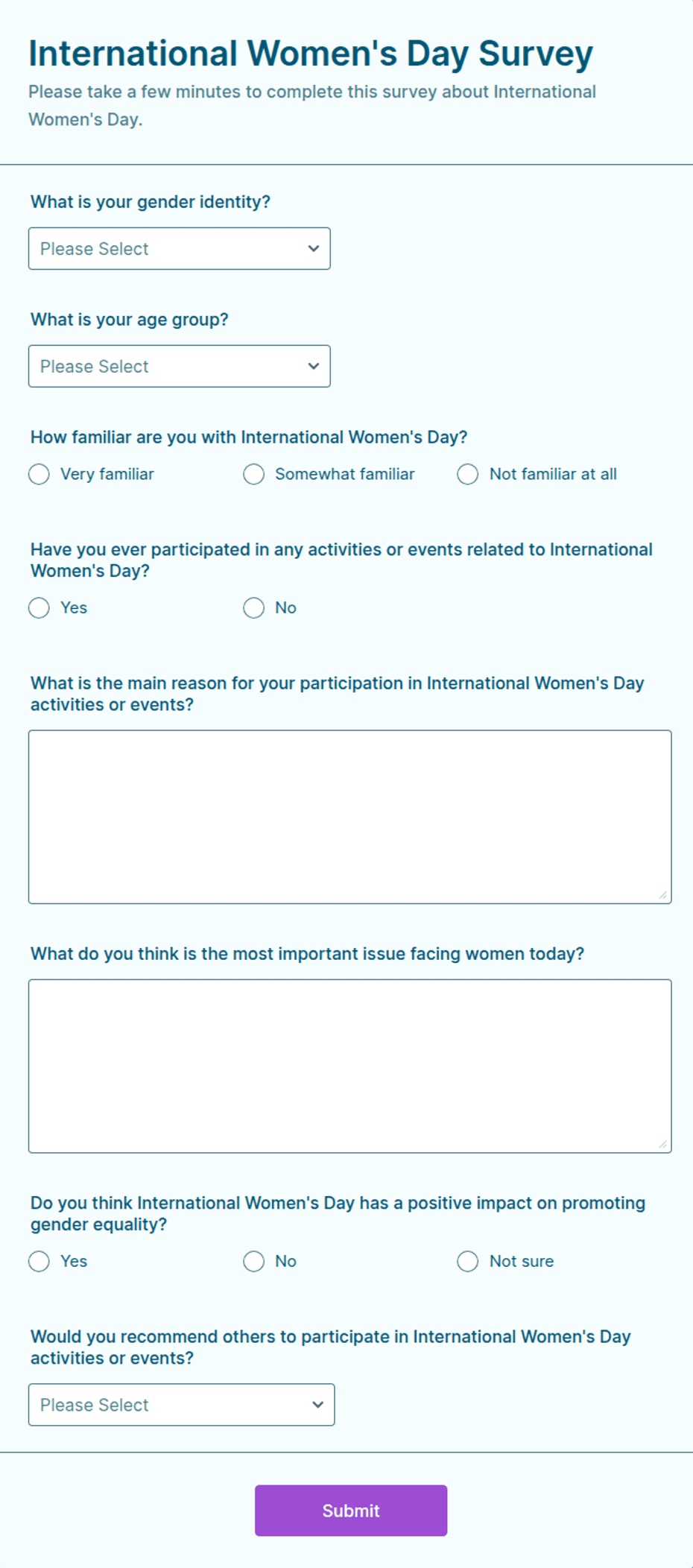 International Women's Day Survey Form Template | Jotform