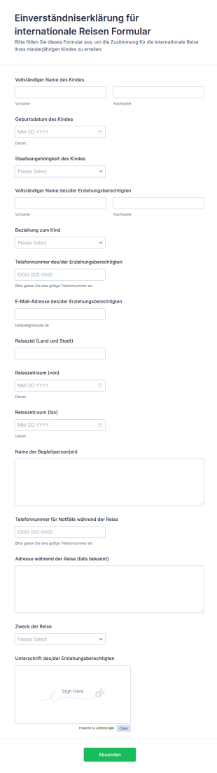 Einwilligungsformular Für Internationale Reisen Minderjähriger