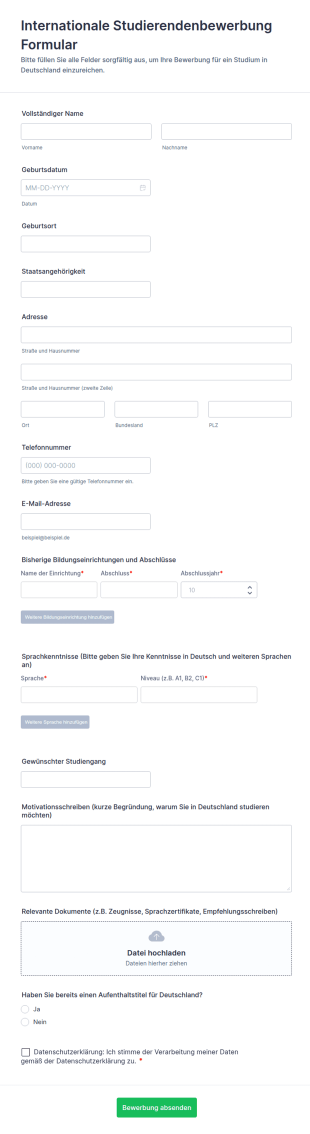 Internationale Studierendenbewerbung Formular