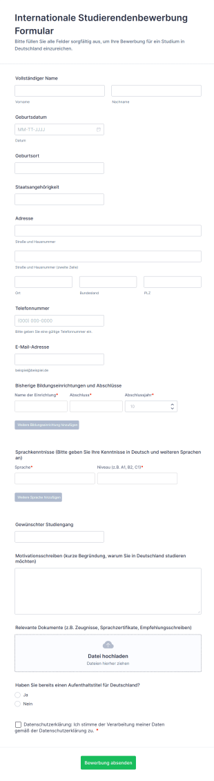 Internationale Studierendenbewerbung Formular