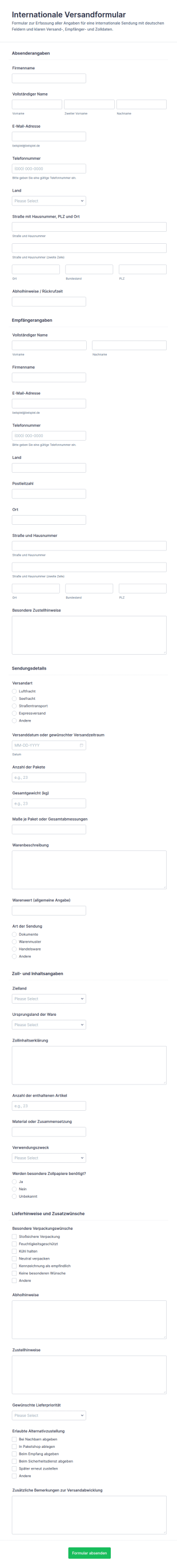 Internationaler Versandformular