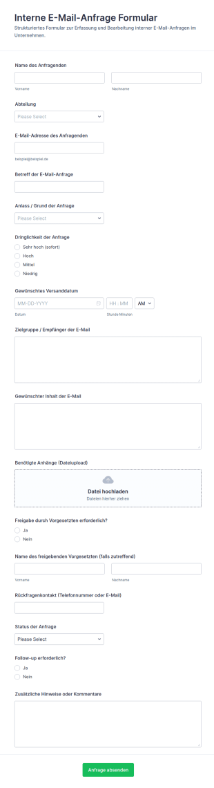 Interne E Mail Anfrage Formular