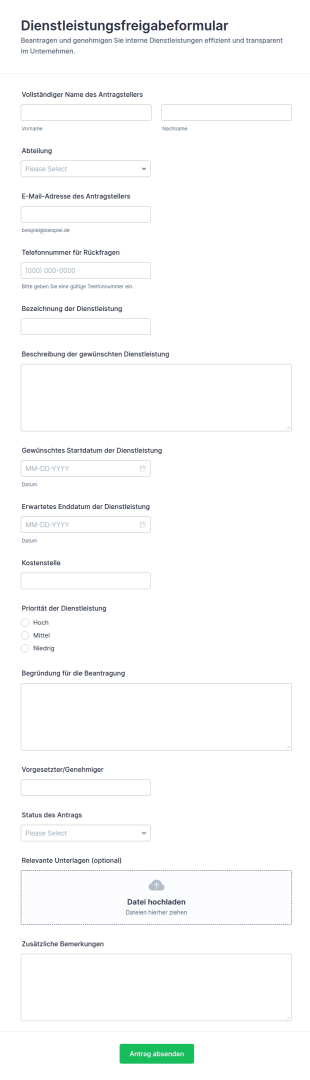 Interner Servicefreigabe Formular