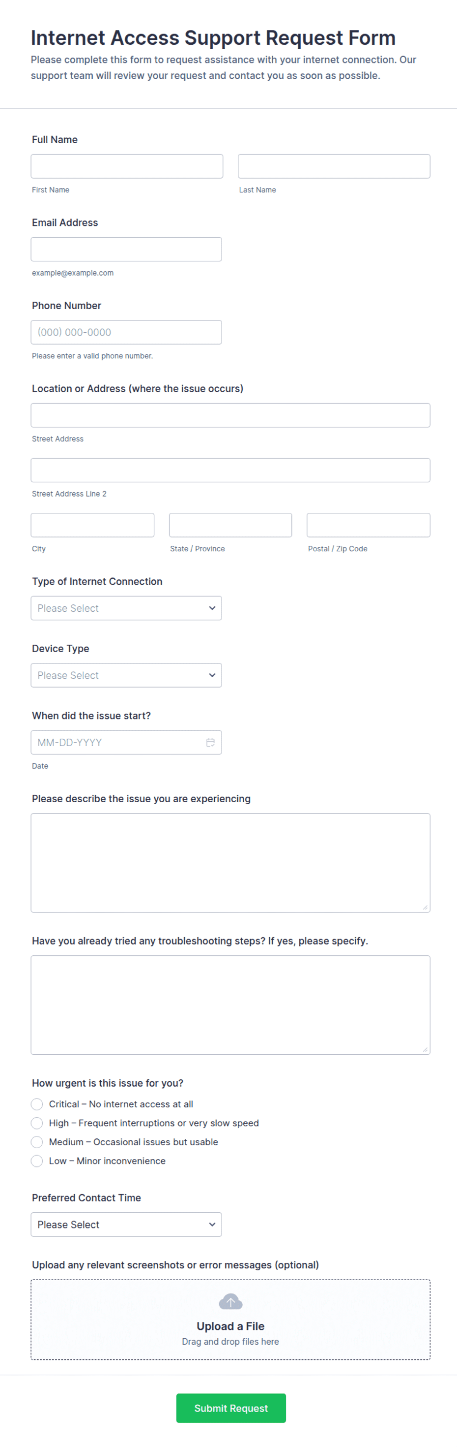 Internet Access Support Request Form Template | Jotform