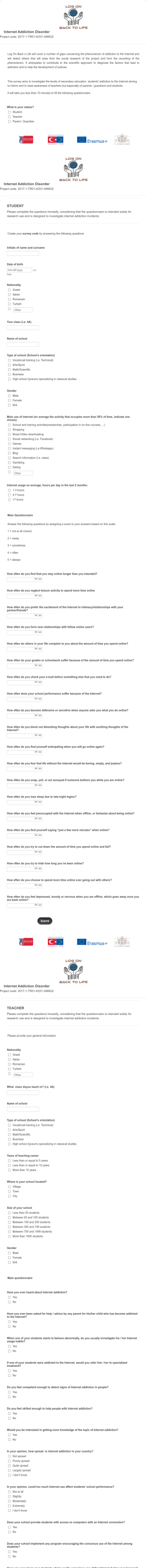 Internet Addiction Disorder Survey Form Template