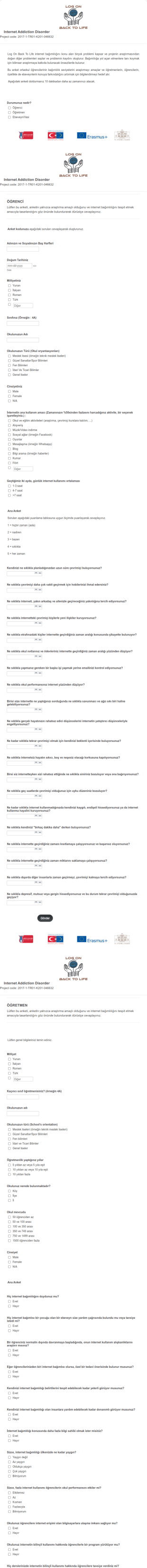 İnternet Bağımlılığı Anketi Form Şablonu