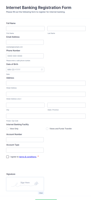Internet Banking Registration Form Template