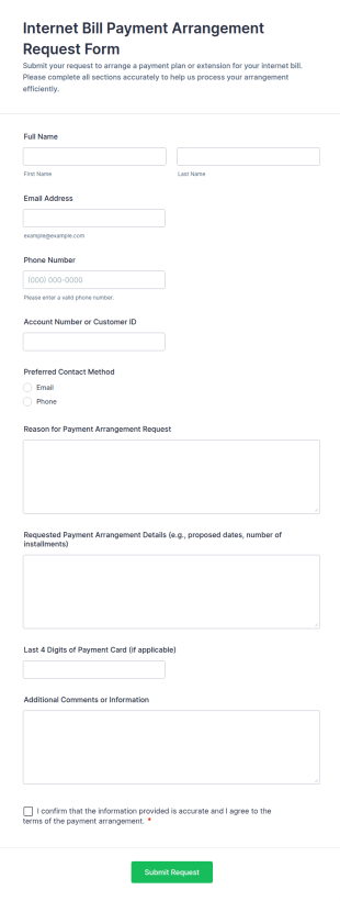 Internet Bill Payment Arrangement Request Form Template