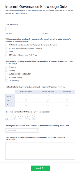 Internet Governance Knowledge Quiz Form Template