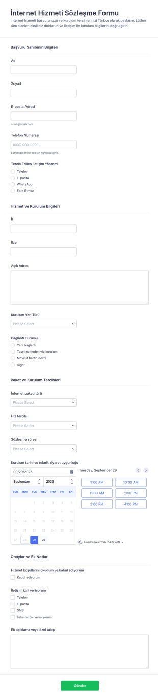 İnternet Hizmet Sözleşmesi Form Şablonu