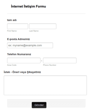 İnternet İletişim Form Şablonu