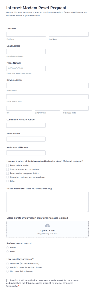 Internet Modem Reset Request Form Template
