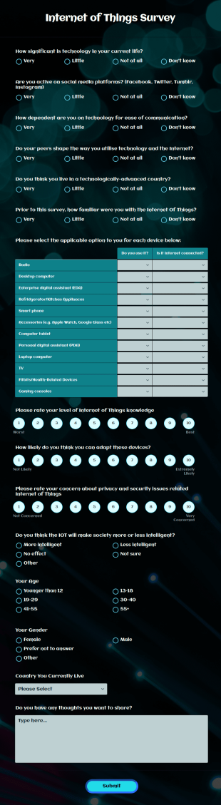 Internet Of Things Survey Form Template