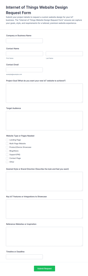 Internet Of Things Website Design Request Form Template