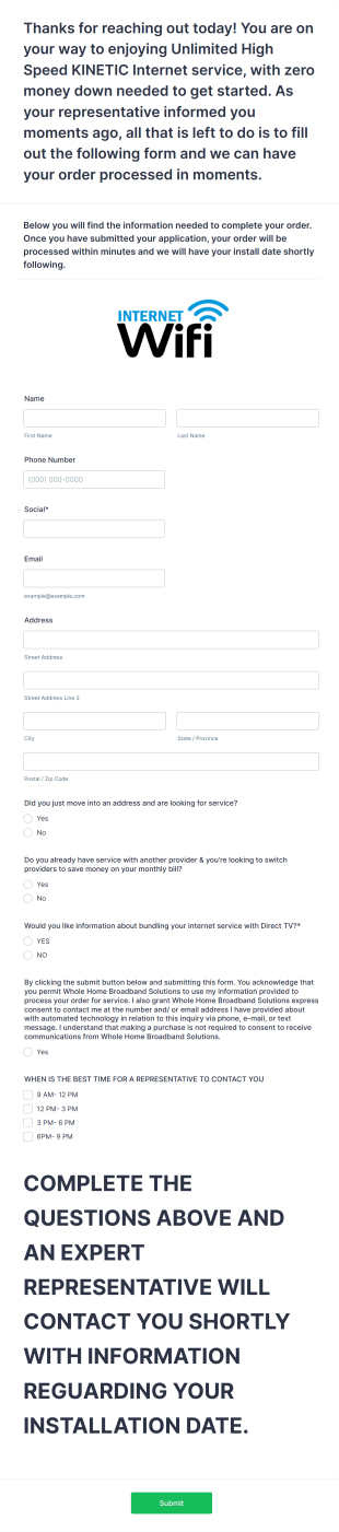 Internet Service Request Form Template