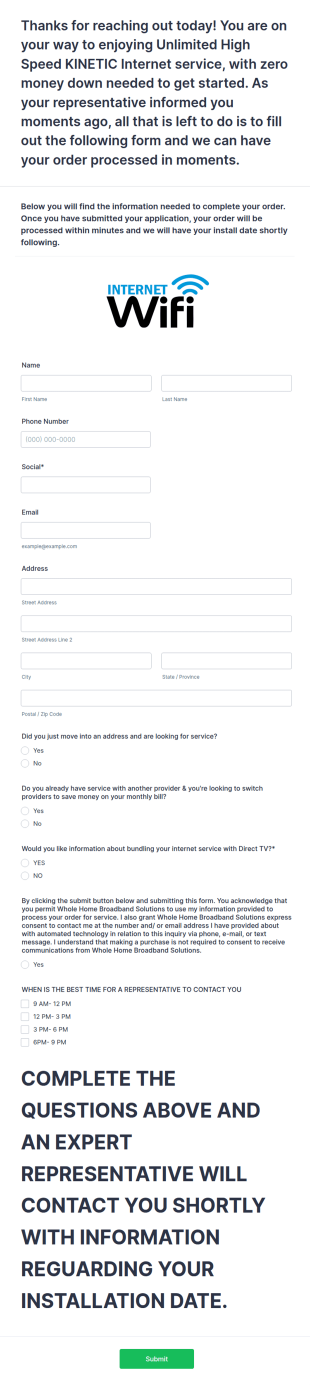 Internet Service Request Form Template