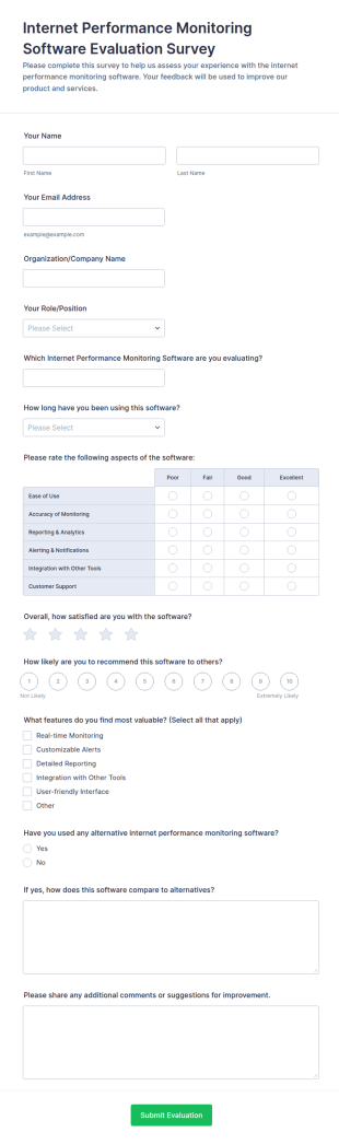 Internet Performance Monitoring Software Evaluation Survey Form Template
