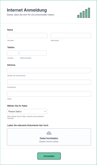 Internet Registrierungsformular