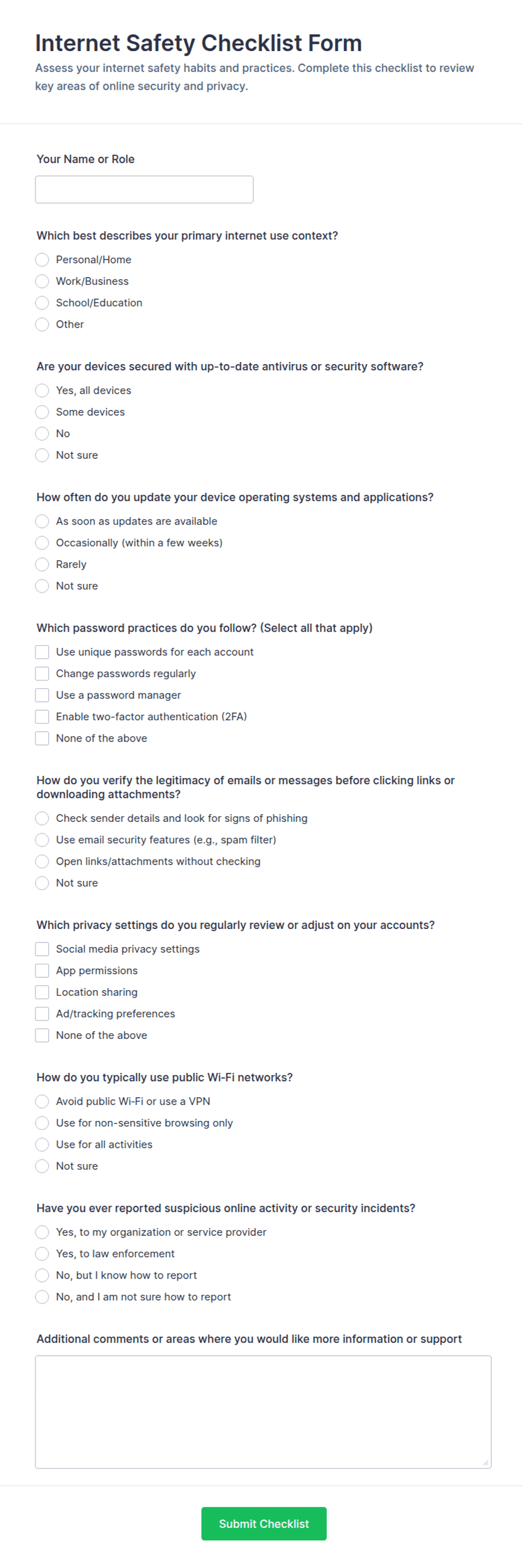 Internet Safety Checklist Form Template | Jotform