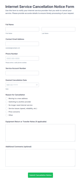 Internet Service Cancellation Notice Form Template