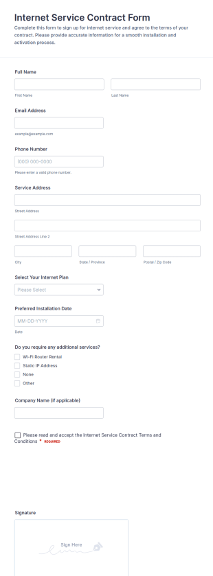 Internet Service Contract Form Template