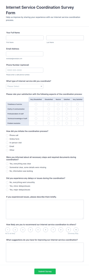 Internet Service Coordination Survey Form Template