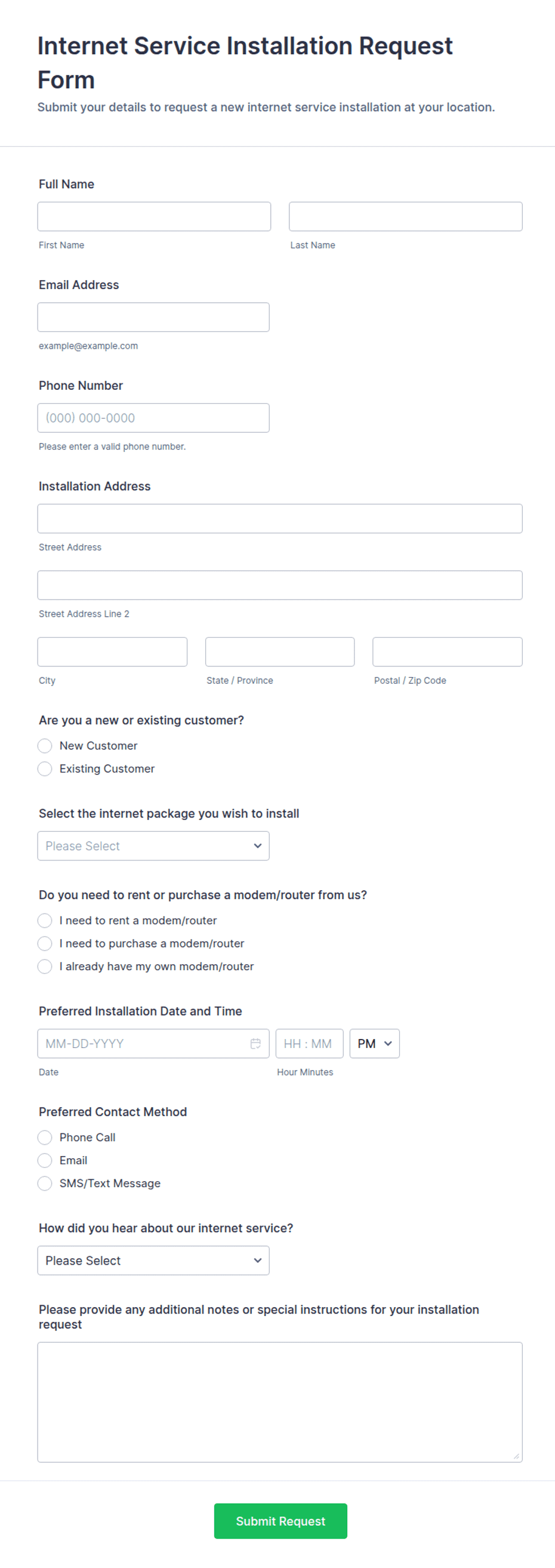 Internet Service Installation Request Form Template | Jotform