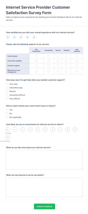 Internet Service Provider Customer Satisfaction Survey Form Template