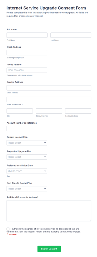 Internet Service Upgrade Consent Form Template