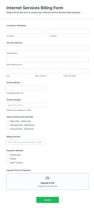 Internet Services Billing Form Template