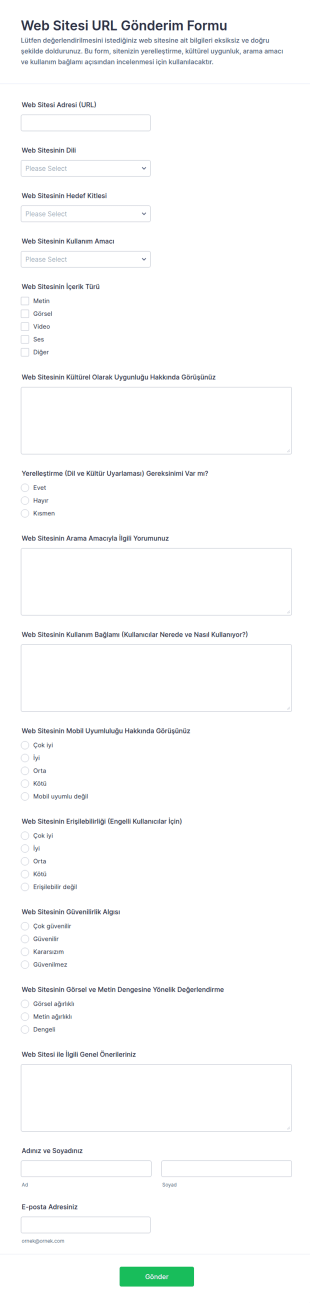 İnternet Sitesi Bağlantısı Gönderim Form Şablonu