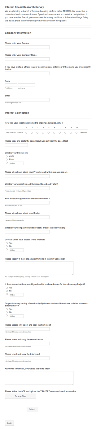 Internet Speed Research Survey 0608 Form Template