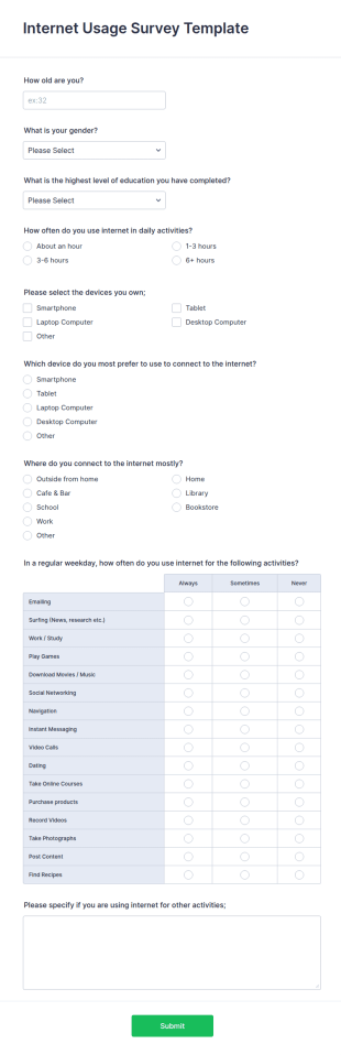 Internet Usage Survey Template