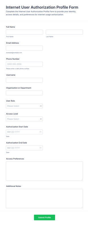 Internet User Authorization Profile Form Template