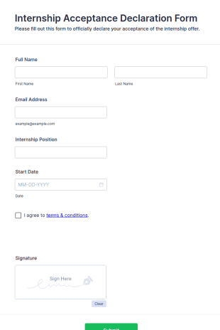 Internship Acceptance Declaration Form Template