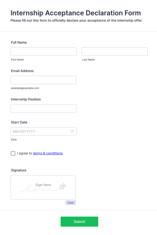 Internship Acceptance Declaration Form Template