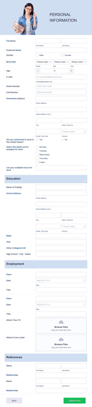 Online Internship Application Form Template