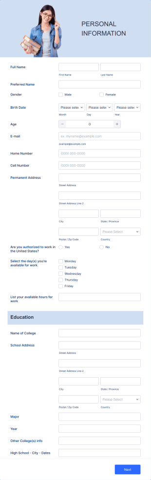 Online Internship Application Form Template