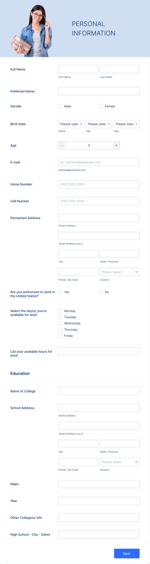 Online Internship Application Form Template