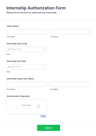 Internship Authorization Form Template